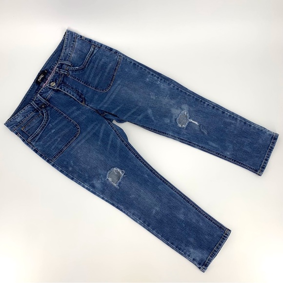 Nanette Lepore Blue Distressed Acid Wash Boyfriend Fit Cropped Jeans, 14 - Picture 8 of 16